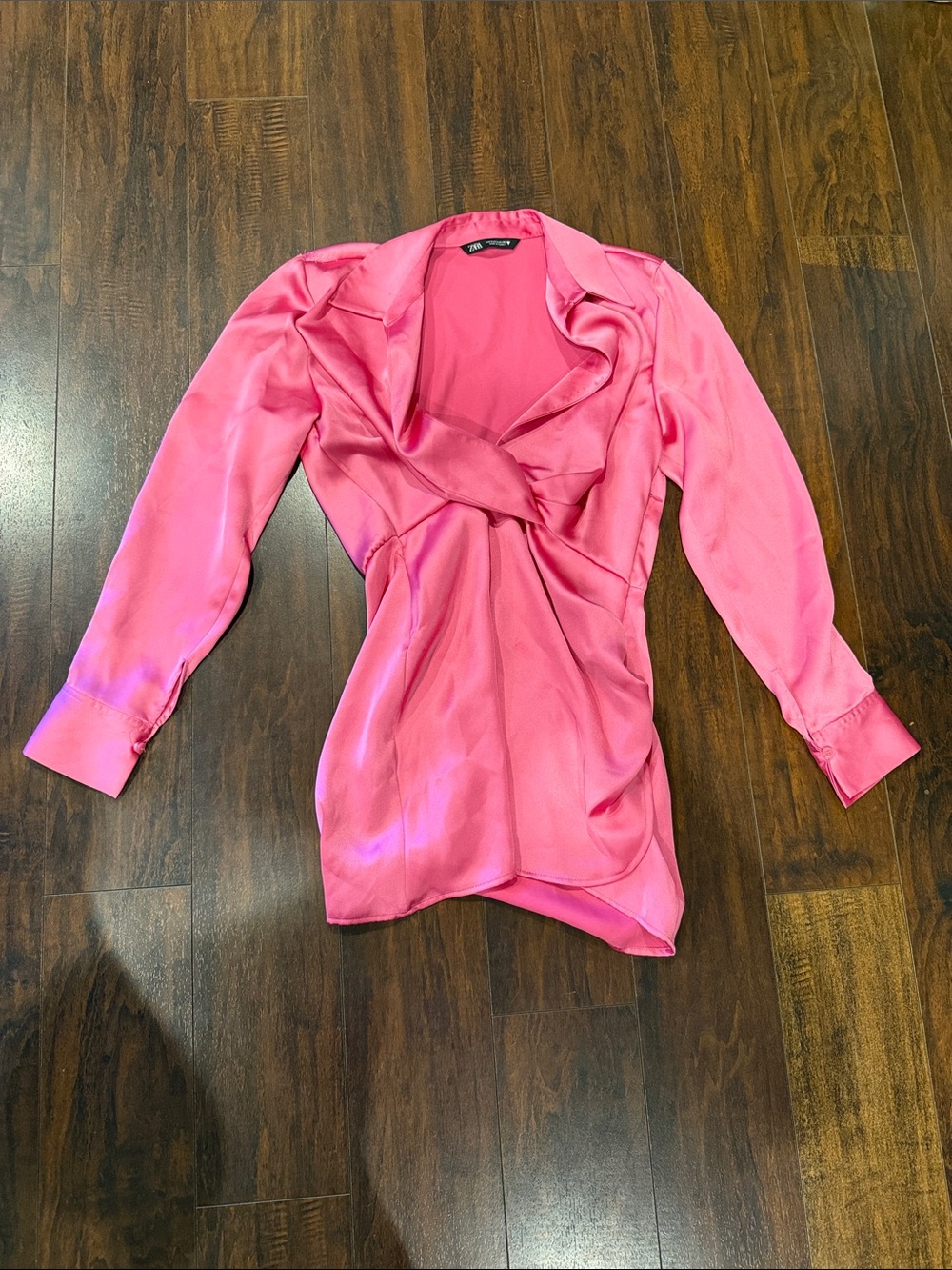 Zara Bright Pink Satin Dress S